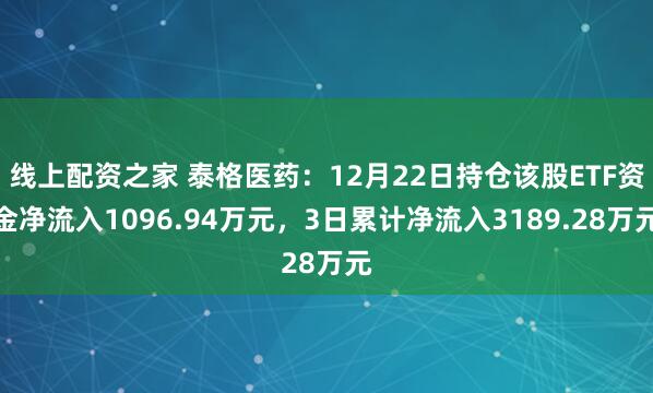 线上配资之家 泰格医药：12月22日持仓该股ETF资金净流入1096.94万元，3日累计净流入3189.28万元